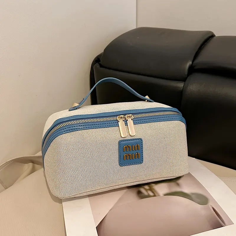 2024 New Retro Cosmetic Bag Large Capacity Portable Travel Cosmetic Storage Bag Toiletry Bag Makeup Brush