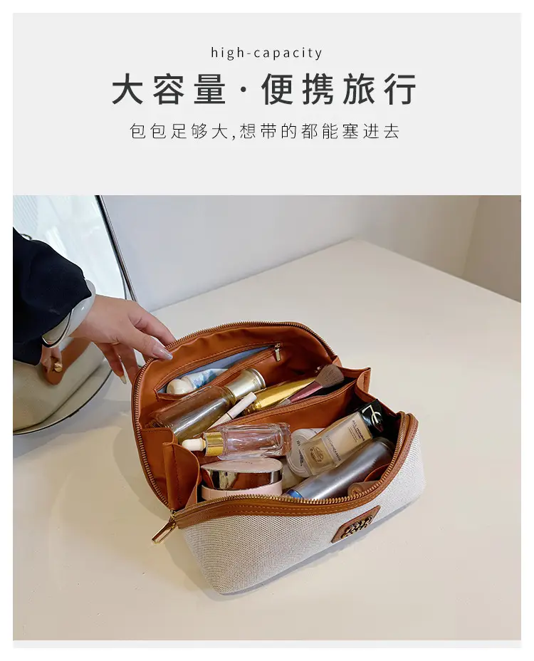 2024 New Retro Cosmetic Bag Large Capacity Portable Travel Cosmetic Storage Bag Toiletry Bag Makeup Brush — feature 3
