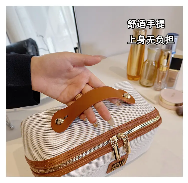 2024 New Retro Cosmetic Bag Large Capacity Portable Travel Cosmetic Storage Bag Toiletry Bag Makeup Brush — feature 6