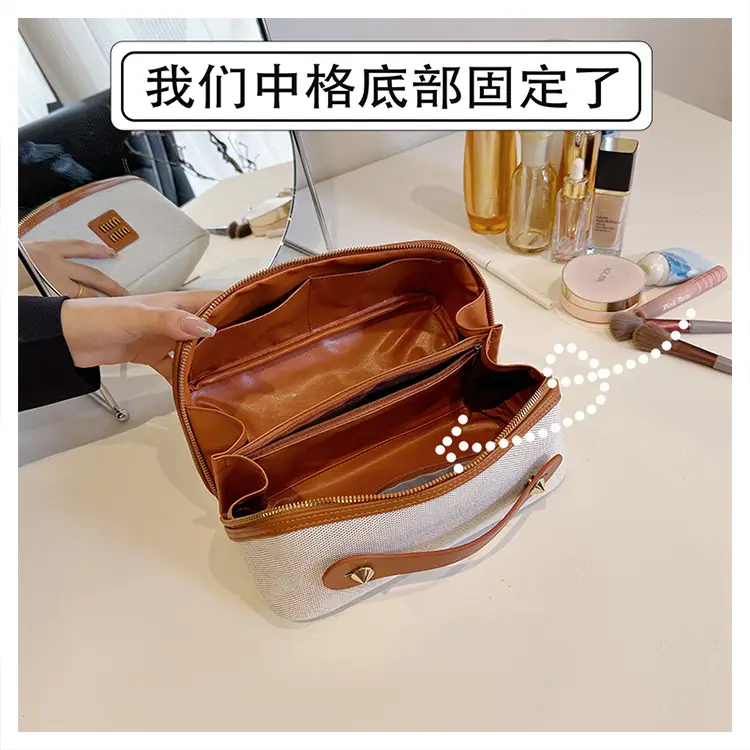 2024 New Retro Cosmetic Bag Large Capacity Portable Travel Cosmetic Storage Bag Toiletry Bag Makeup Brush — feature 9