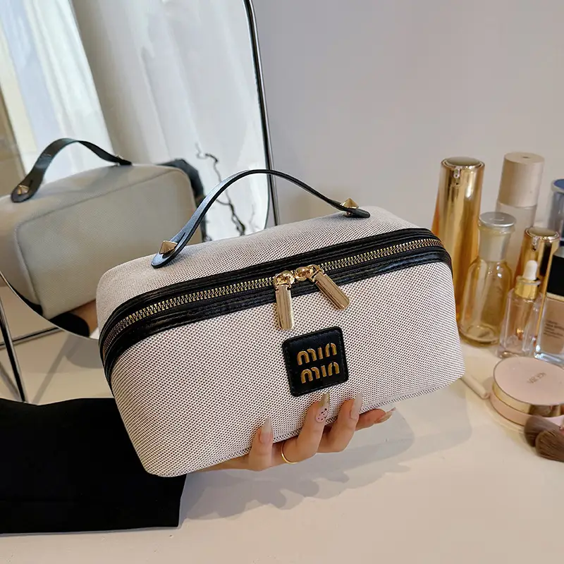 2024 New Retro Cosmetic Bag Large Capacity Portable Travel Cosmetic Storage Bag Toiletry Bag Makeup Brush