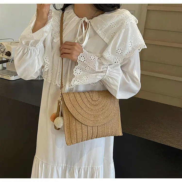 Hand-Woven Straw Crossbody Bag for Women Large Capacity - Image 4