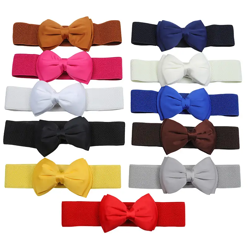 Women's Maroon 3D Bow Elastic Waist Belt — feature 37