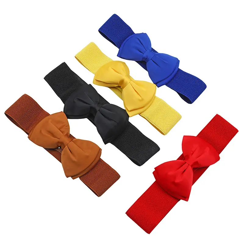 Women's Maroon 3D Bow Elastic Waist Belt — feature 39