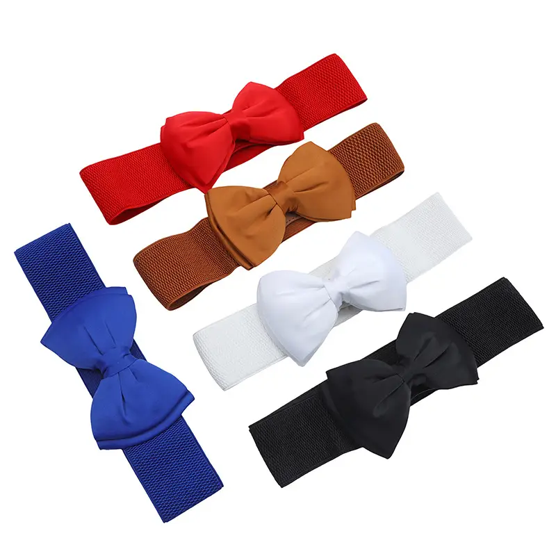 Women's Maroon 3D Bow Elastic Waist Belt — feature 40