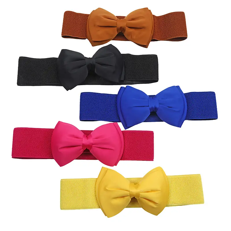 Women's Maroon 3D Bow Elastic Waist Belt — feature 41