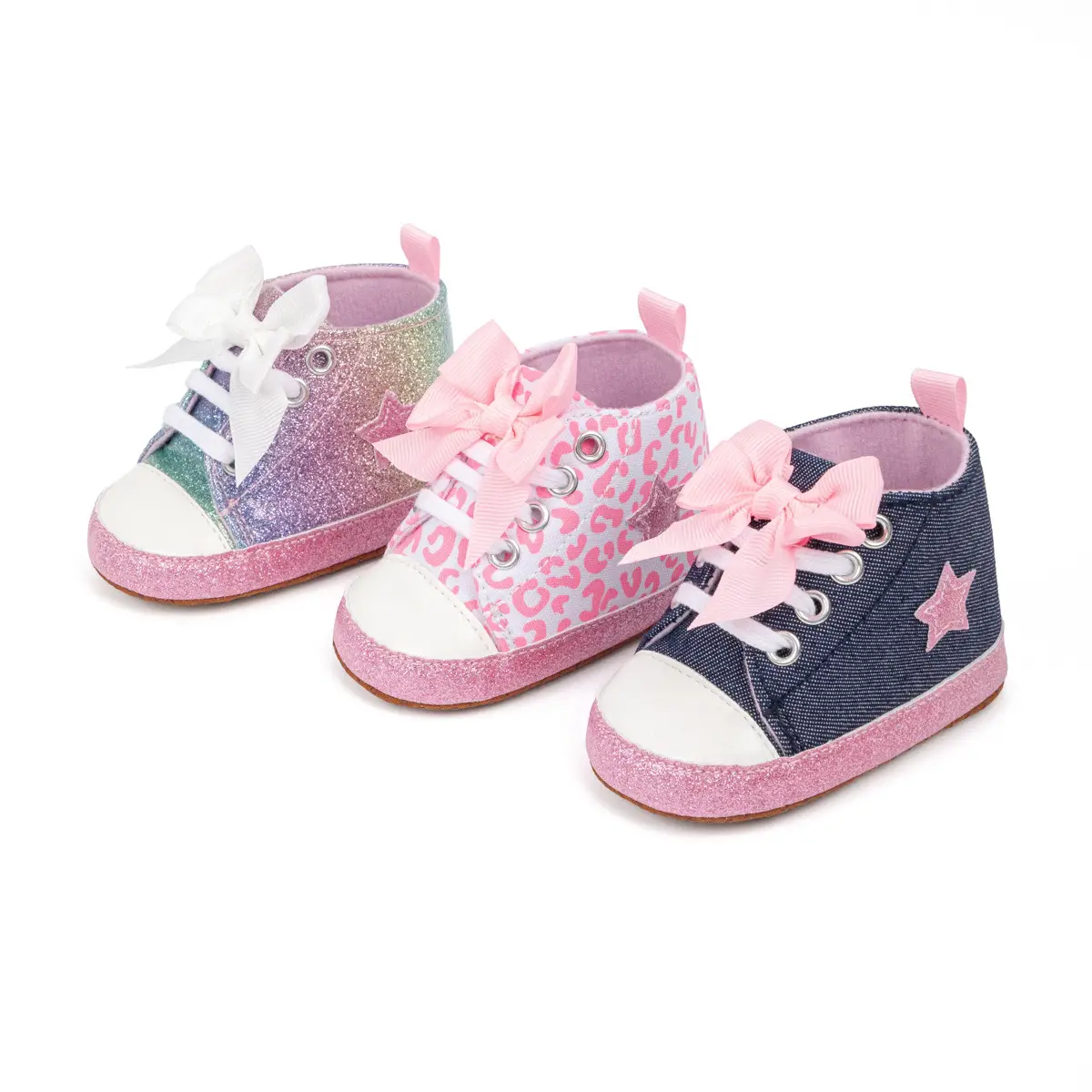 Pink Leopard Print Baby Shoes with Bow