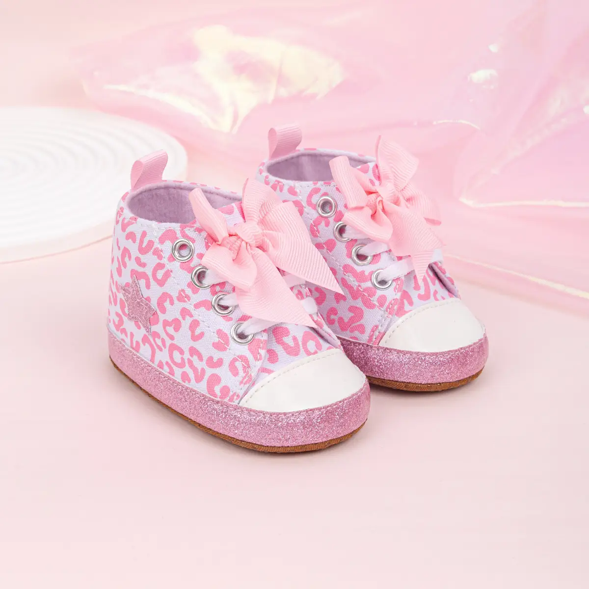 Pink Leopard Print Baby Shoes with Bow — feature 16