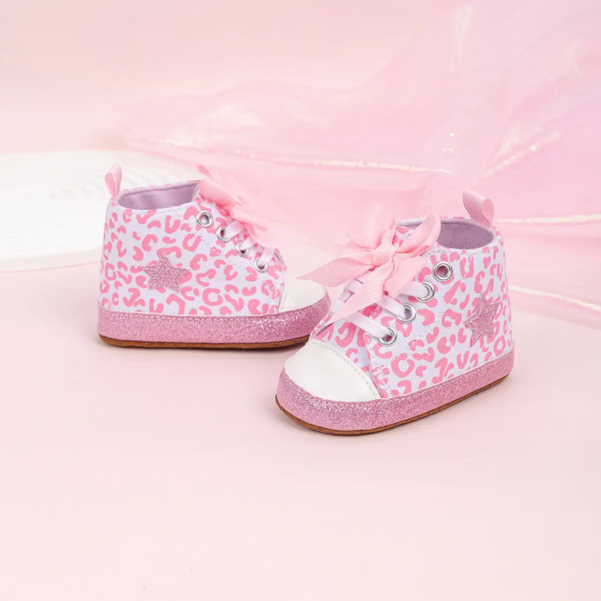 Pink Leopard Print Baby Shoes with Bow — feature 21