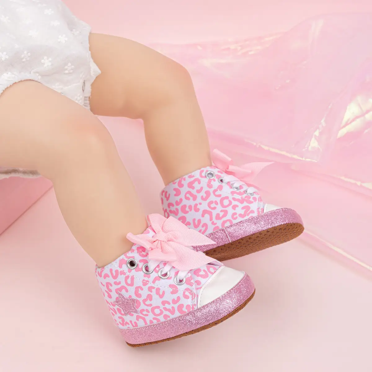 Pink Leopard Print Baby Shoes with Bow — feature 23