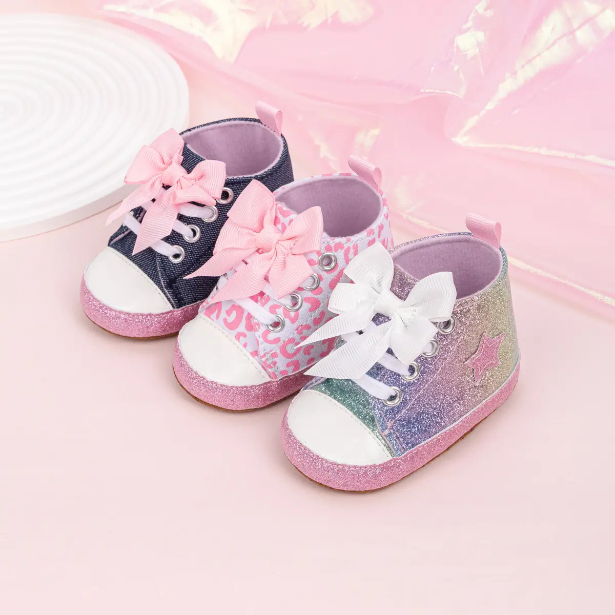 Pink Leopard Print Baby Shoes with Bow — feature 4