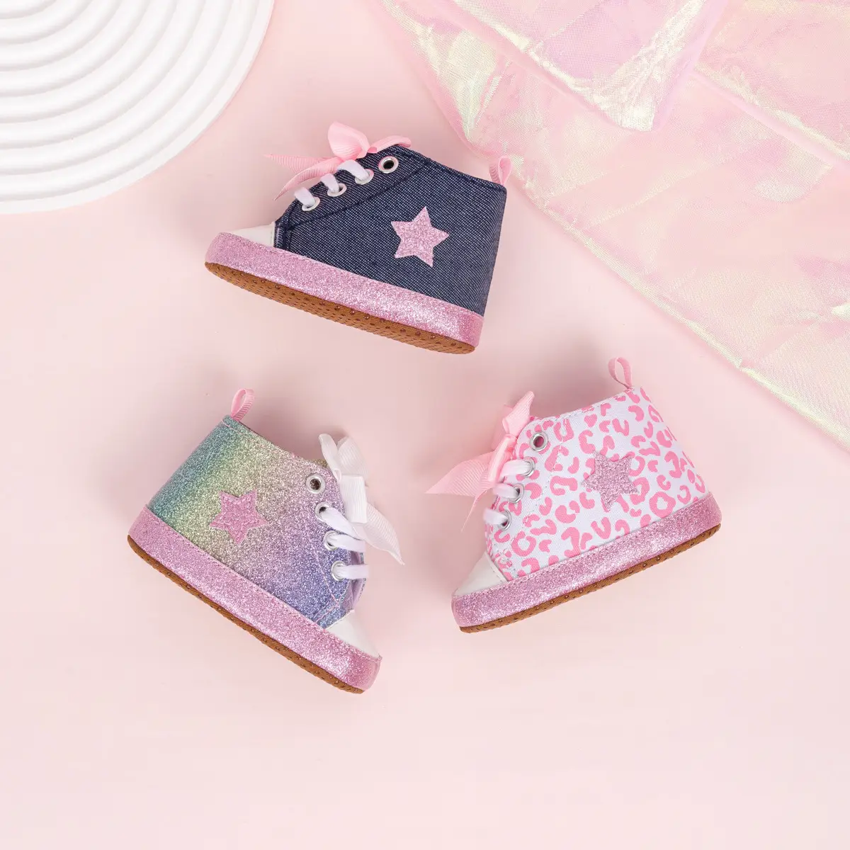 Pink Leopard Print Baby Shoes with Bow — feature 5