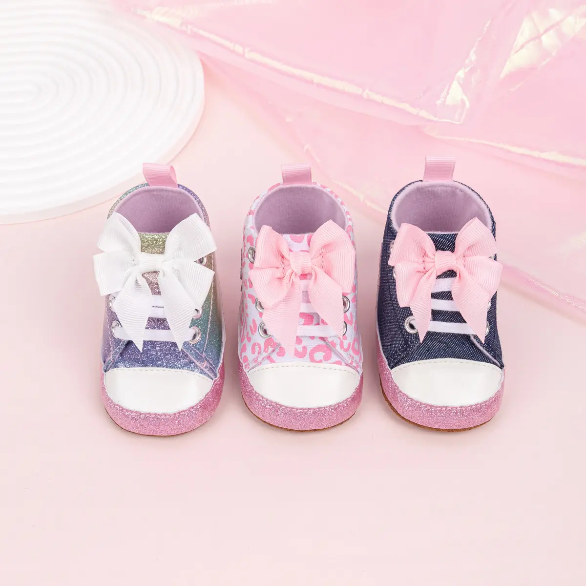 Pink Leopard Print Baby Shoes with Bow — feature 6