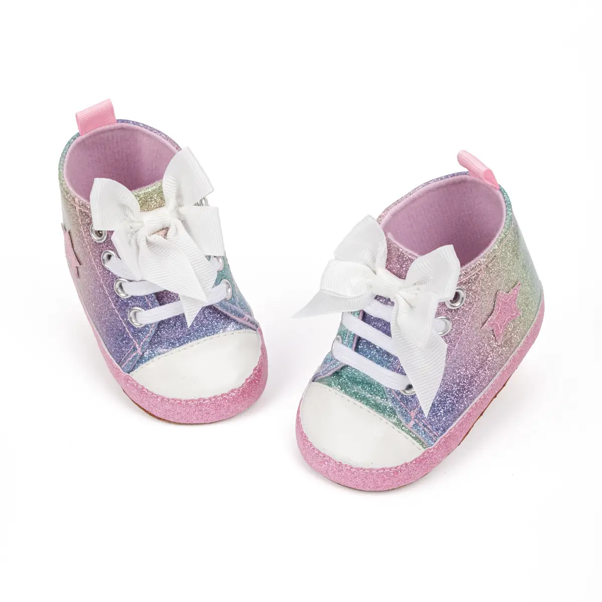 Pink Leopard Print Baby Shoes with Bow