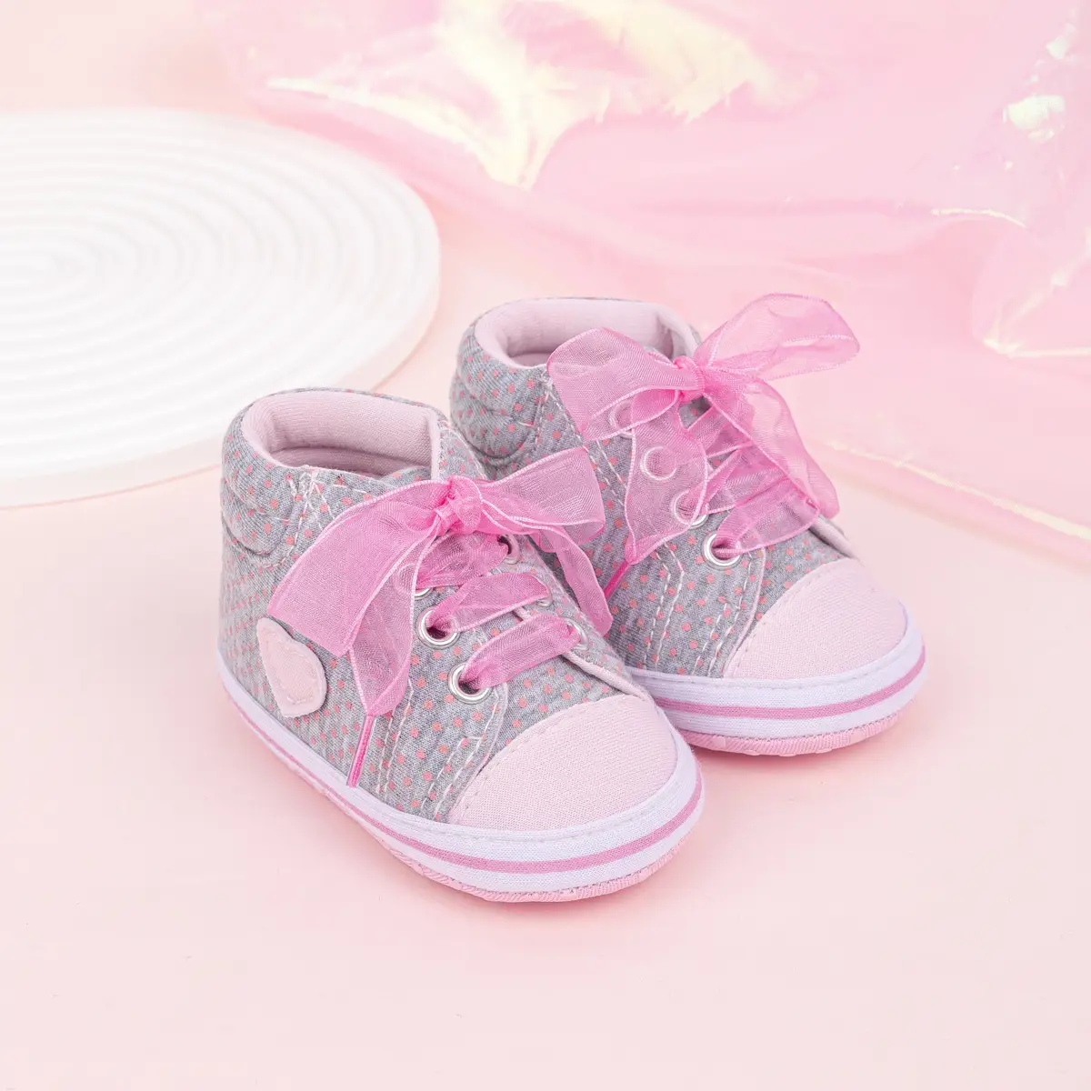 Pink Bow Baby Sneakers for Girls Non-Slip Soft Bottom