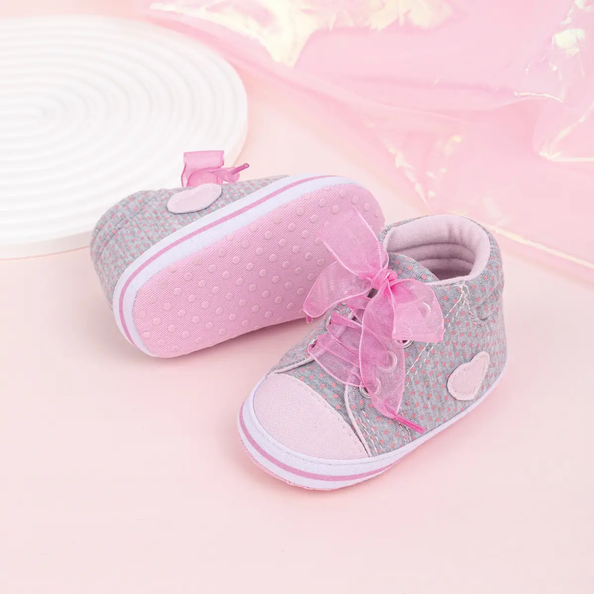 Pink Bow Baby Sneakers for Girls Non-Slip Soft Bottom