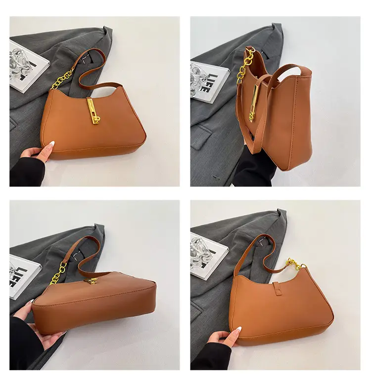 Black Korean Style Shoulder Bag with Gold Chain — feature 13