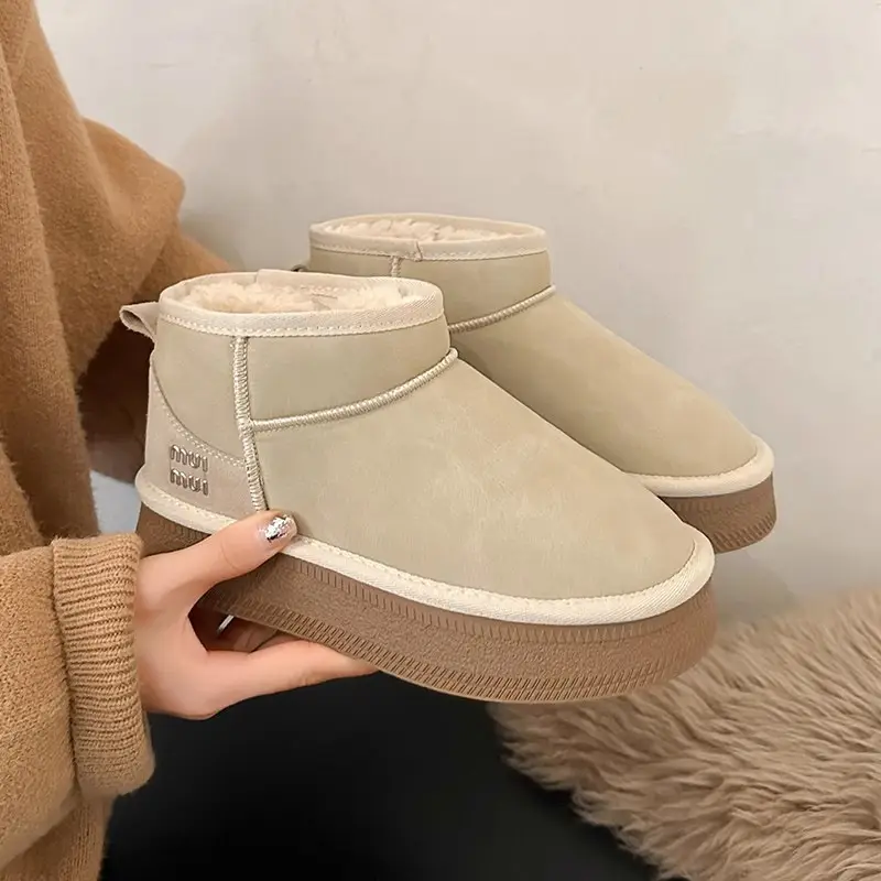 Snow Boots for Women 2025 Winter New Style Fur Integrated Warm Cotton Shoes Thick Sole Non-Slip Bread Shoes Lace-Up Short Boots - Image 4