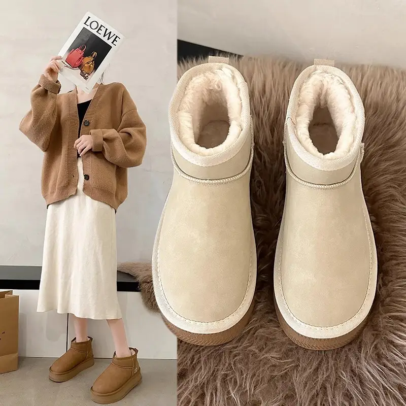 Snow Boots for Women 2025 Winter New Style Fur Integrated Warm Cotton Shoes Thick Sole Non-Slip Bread Shoes Lace-Up Short Boots - Image 5