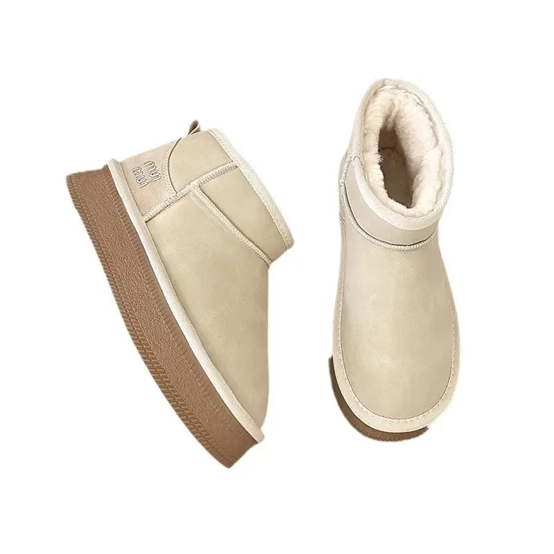 Snow Boots for Women 2025 Winter New Style Fur Integrated Warm Cotton Shoes Thick Sole Non-Slip Bread Shoes Lace-Up Short Boots - Image 6