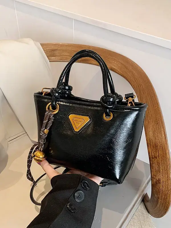 Women's Brown Leather Bucket Bag with Chain Strap - Image 12