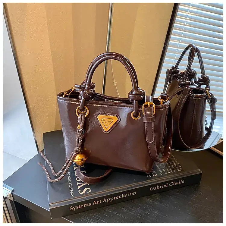 Women's Brown Leather Bucket Bag with Chain Strap — feature 28