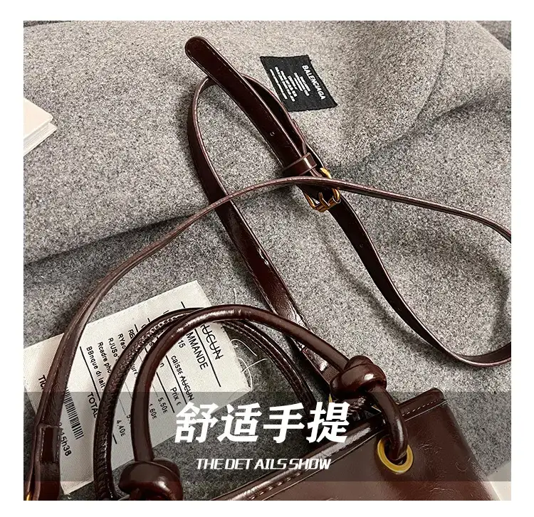 Women's Brown Leather Bucket Bag with Chain Strap — feature 4