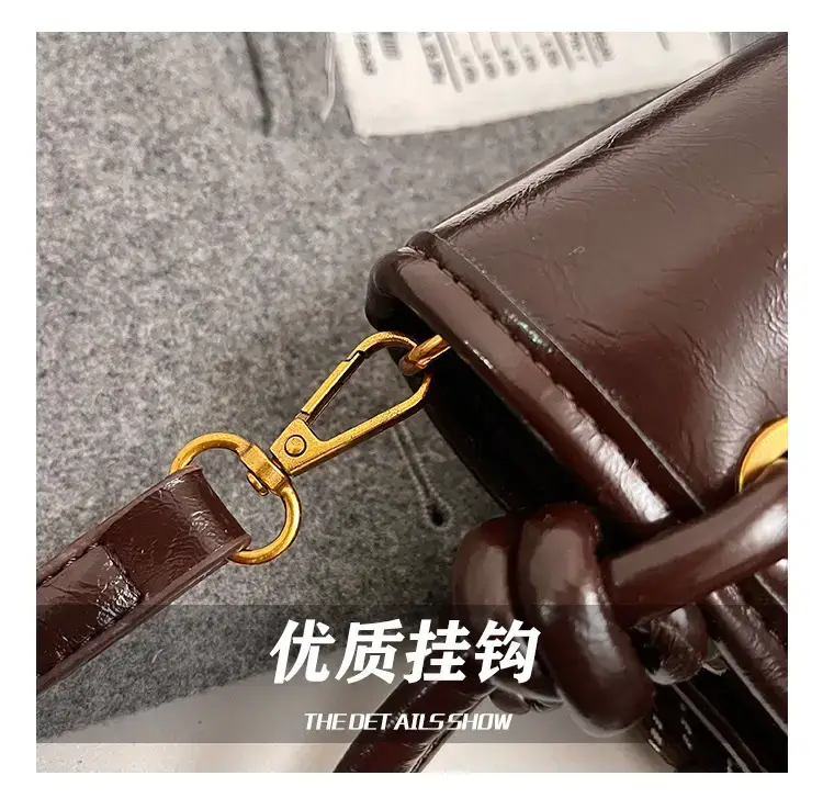 Women's Brown Leather Bucket Bag with Chain Strap — feature 6