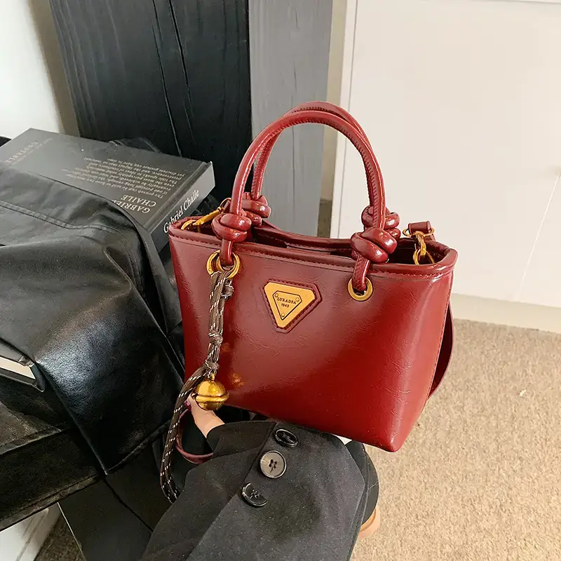 Women's Brown Leather Bucket Bag with Chain Strap - Image 4