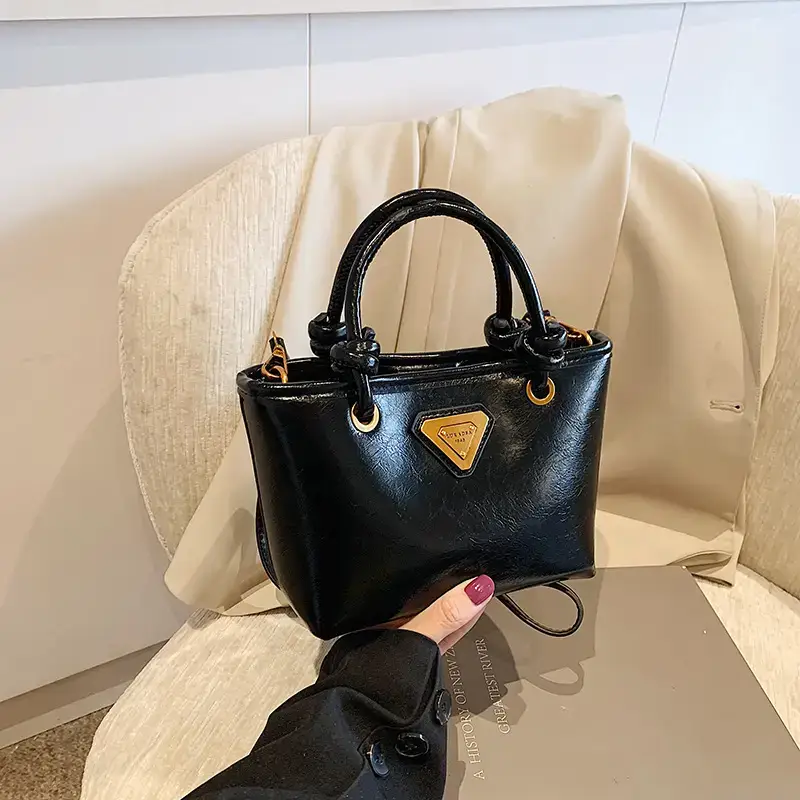 Women's Brown Leather Bucket Bag with Chain Strap - Image 5