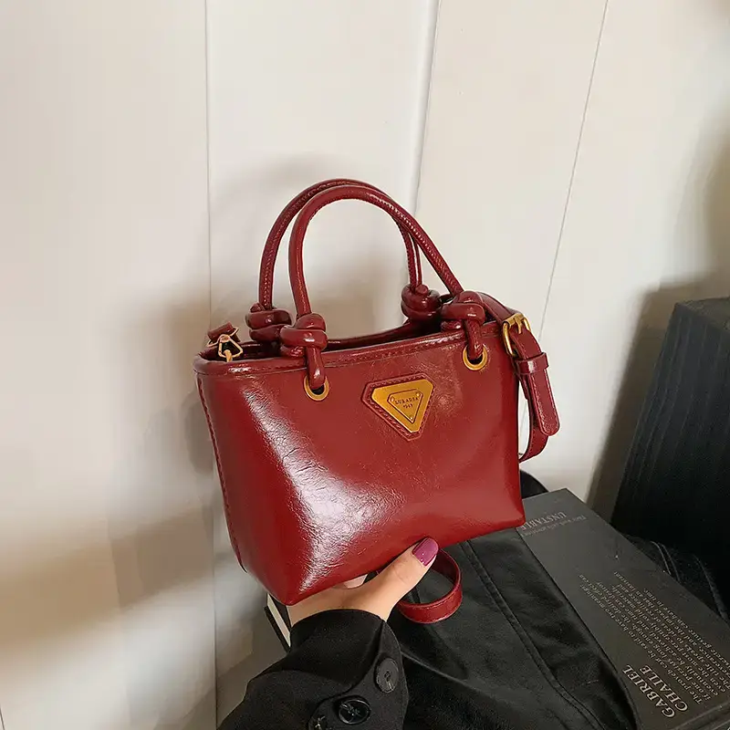 Women's Brown Leather Bucket Bag with Chain Strap - Image 8