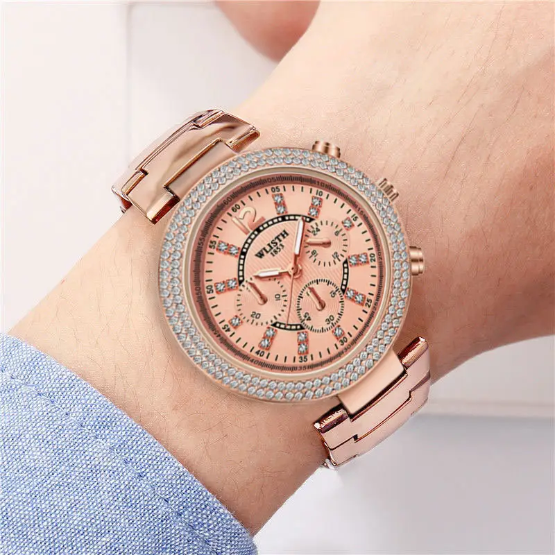 Women's Rose Gold Chronograph Watch with Crystal Bezel - Image 4