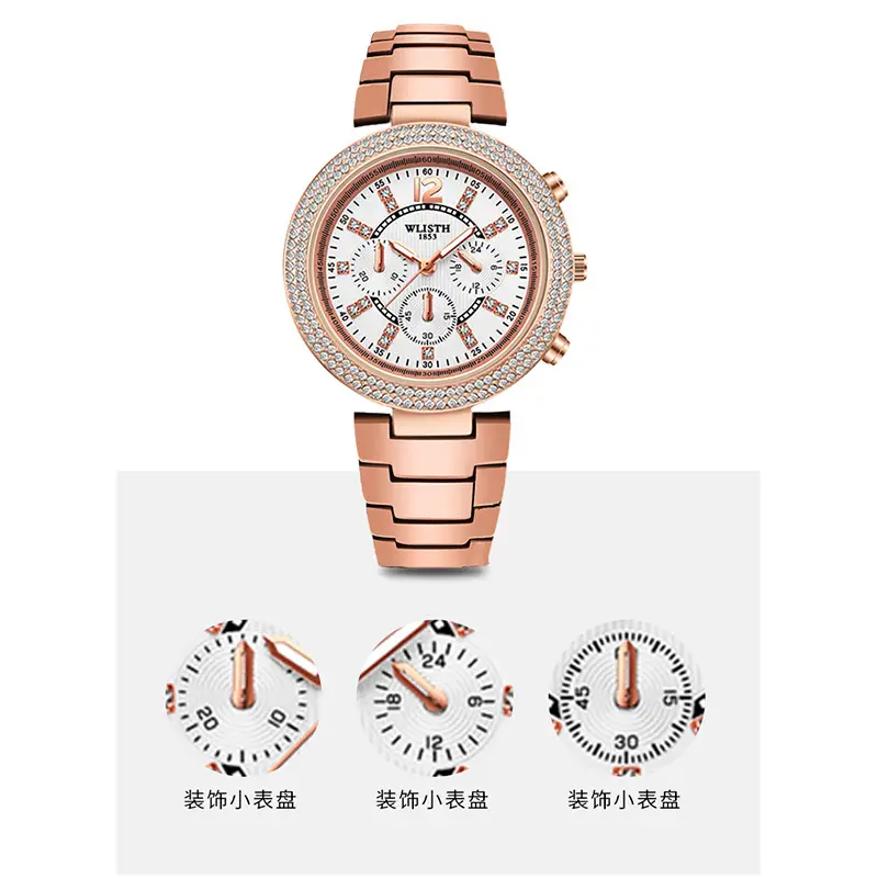 Women's Rose Gold Chronograph Watch with Crystal Bezel - Image 5