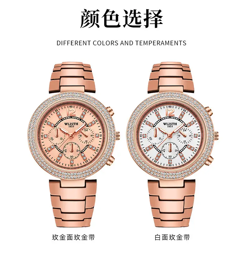 Women's Rose Gold Chronograph Watch with Crystal Bezel — feature 5