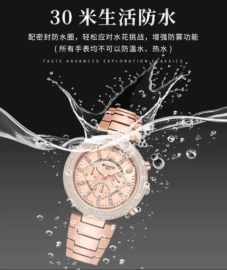 Women's Rose Gold Chronograph Watch with Crystal Bezel — feature 7