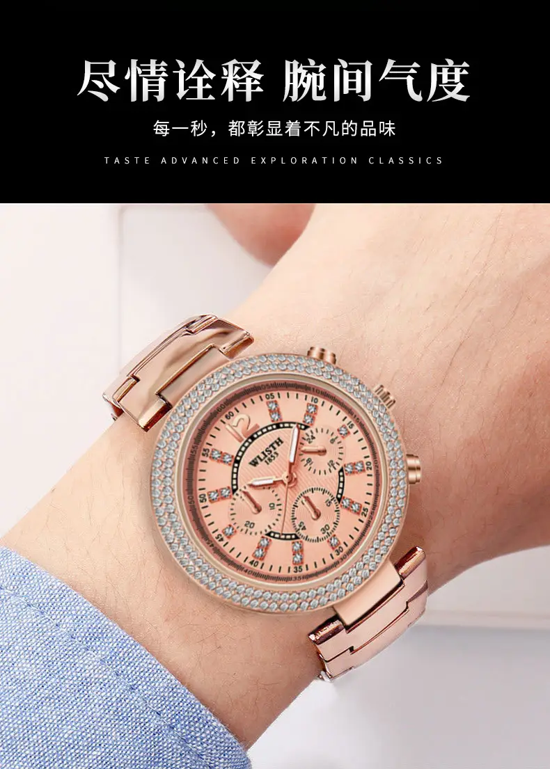 Women's Rose Gold Chronograph Watch with Crystal Bezel — feature 9