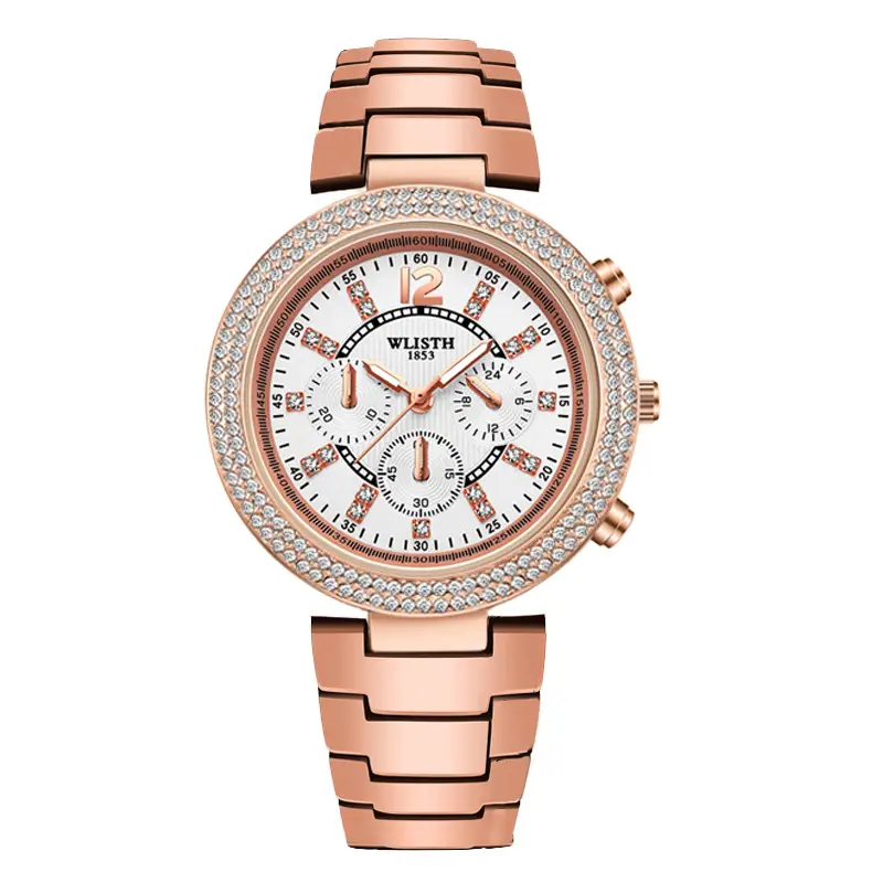 Women's Rose Gold Chronograph Watch with Crystal Bezel - Image 2