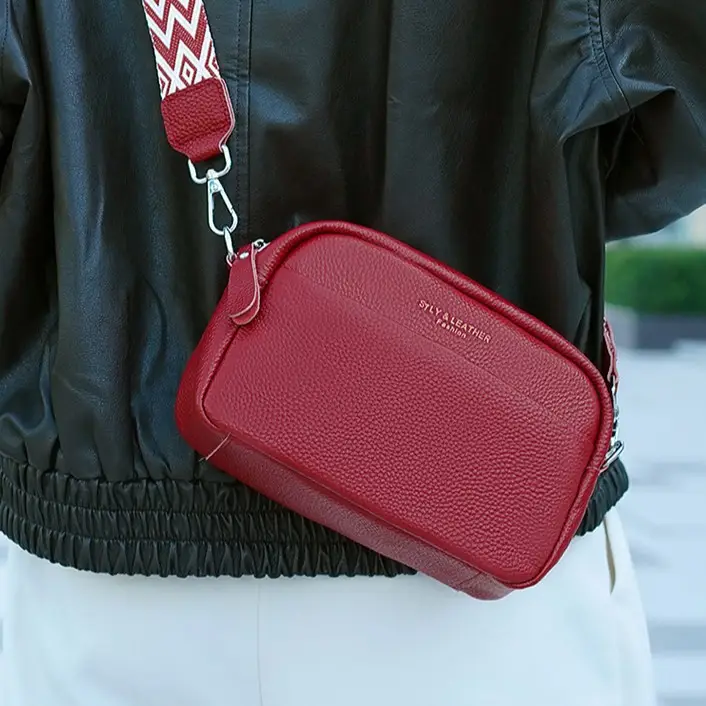 Women's Red Crossbody Bag with Chevron Strap - Image 10