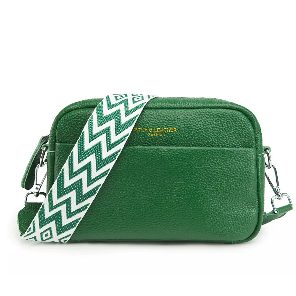 Women's Red Crossbody Bag with Chevron Strap - Image 11