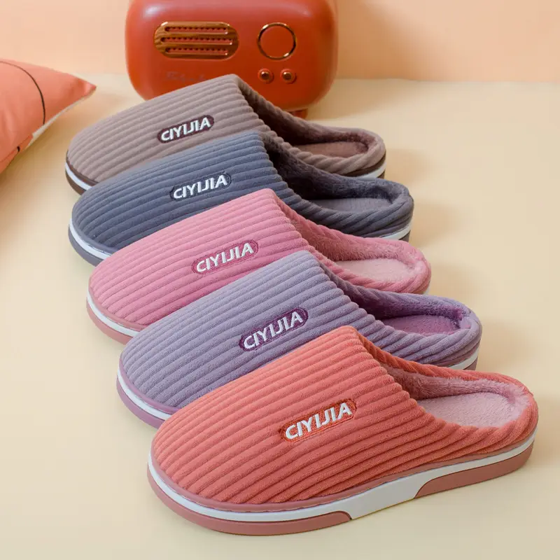 Slippers autumn and winter warm home couple cotton slippers thickened non-slip cross-border wholesale winter plush cotton slippers cross-border - Image 6