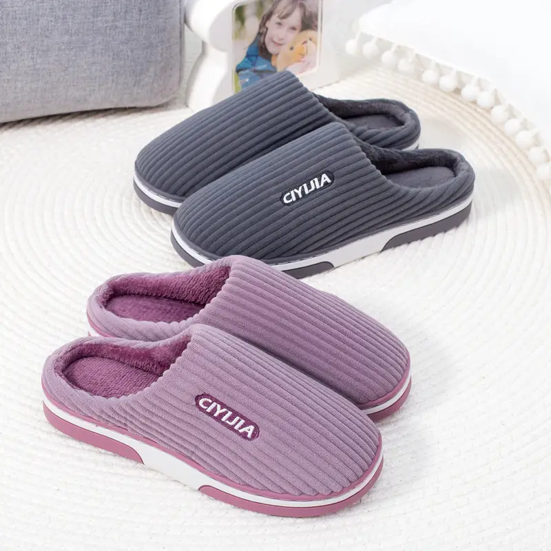 Slippers autumn and winter warm home couple cotton slippers thickened non-slip cross-border wholesale winter plush cotton slippers cross-border - Image 7