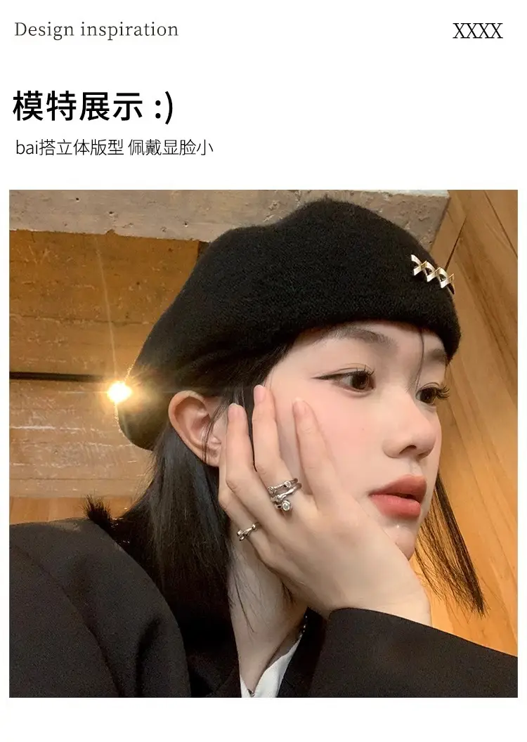 Women Wool Beret Warm Winter Cap Large — feature 8