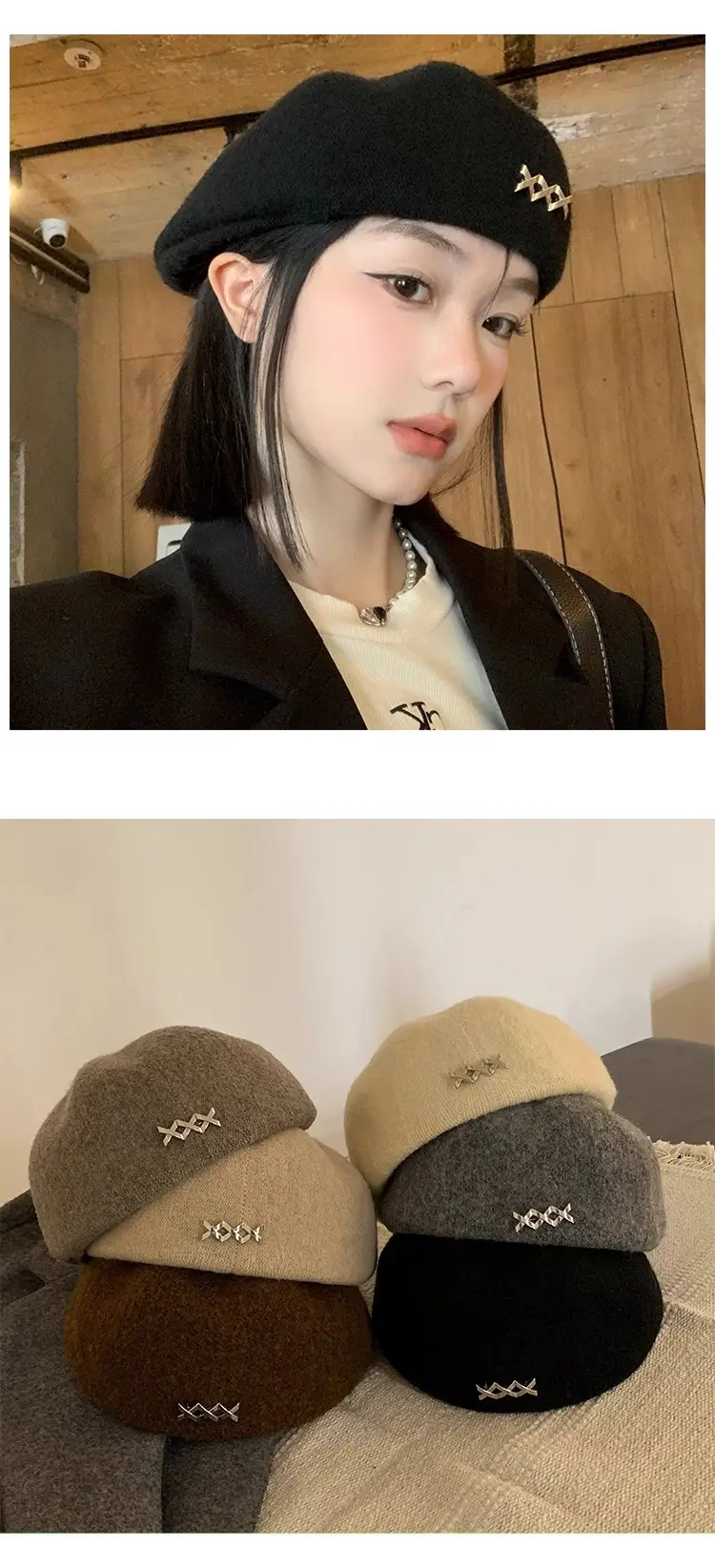 Women Wool Beret Warm Winter Cap Large — feature 9