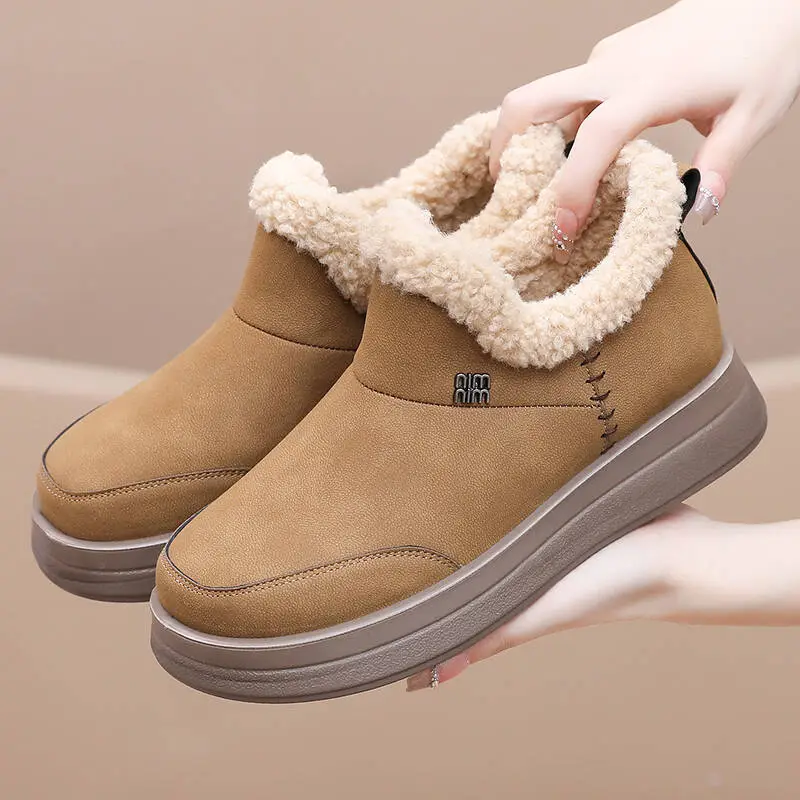 Snow Boots, Birkenstock-Style Women's Autumn and Winter Plush-Lined Cotton Shoes, Slip-On Thick-Soled Mom Shoes, Fashionable Height-Increasing Shoes - Image 5