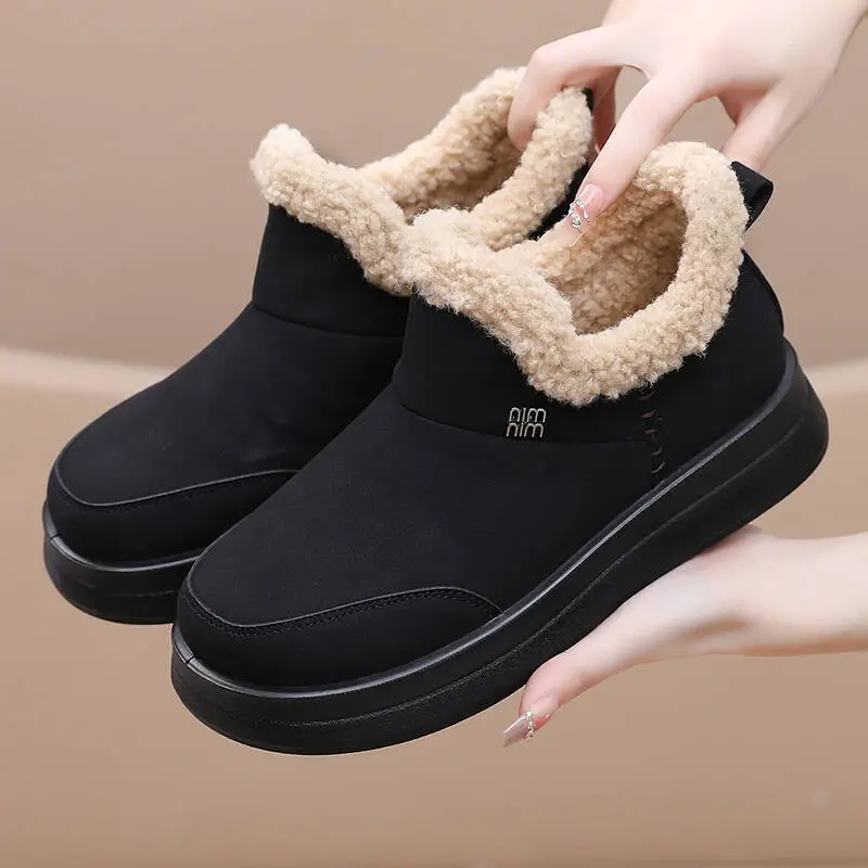 Snow Boots, Birkenstock-Style Women's Autumn and Winter Plush-Lined Cotton Shoes, Slip-On Thick-Soled Mom Shoes, Fashionable Height-Increasing Shoes - Image 6
