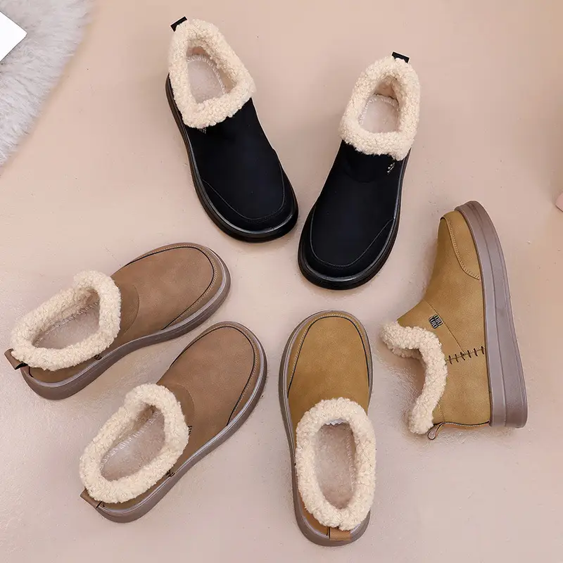 Snow Boots, Birkenstock-Style Women's Autumn and Winter Plush-Lined Cotton Shoes, Slip-On Thick-Soled Mom Shoes, Fashionable Height-Increasing Shoes - Image 7
