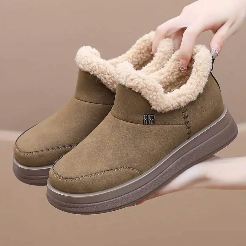 Snow Boots, Birkenstock-Style Women's Autumn and Winter Plush-Lined Cotton Shoes, Slip-On Thick-Soled Mom Shoes, Fashionable Height-Increasing Shoes - Image 2