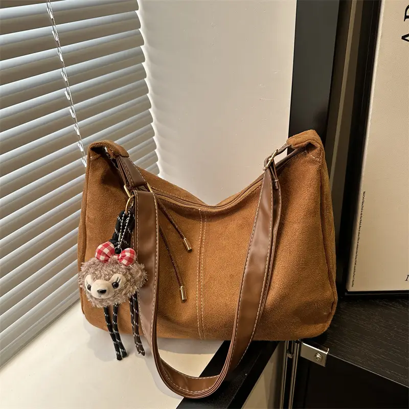 Black Retro Shoulder Bag with Cute Charm