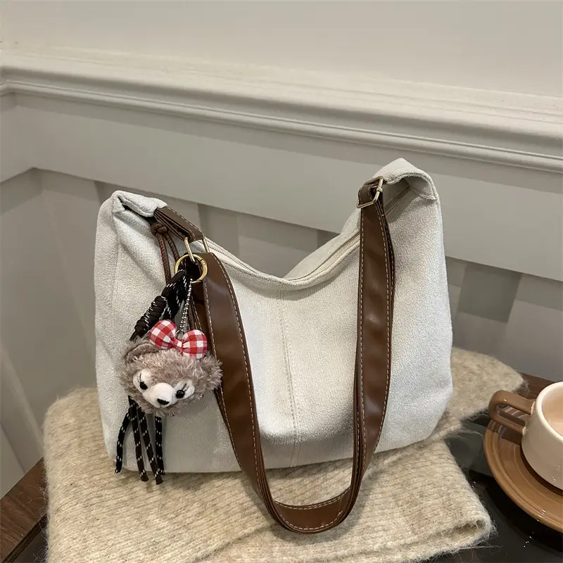 Black Retro Shoulder Bag with Cute Charm