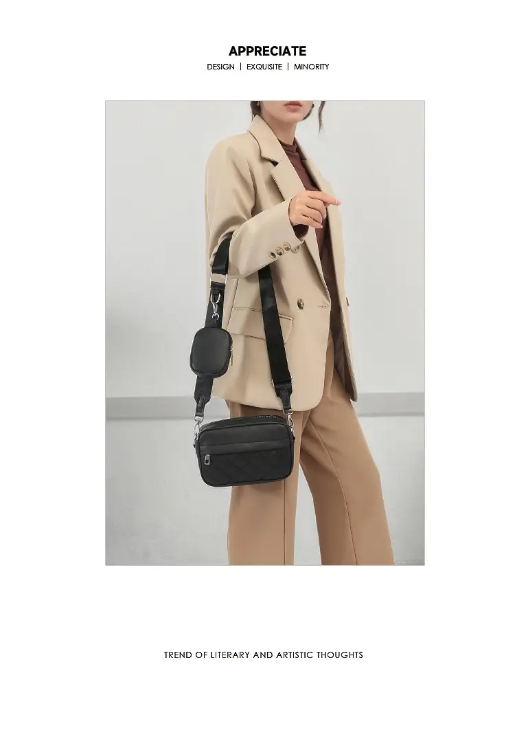 Black Quilted Women's Shoulder Messenger Bag — feature 10